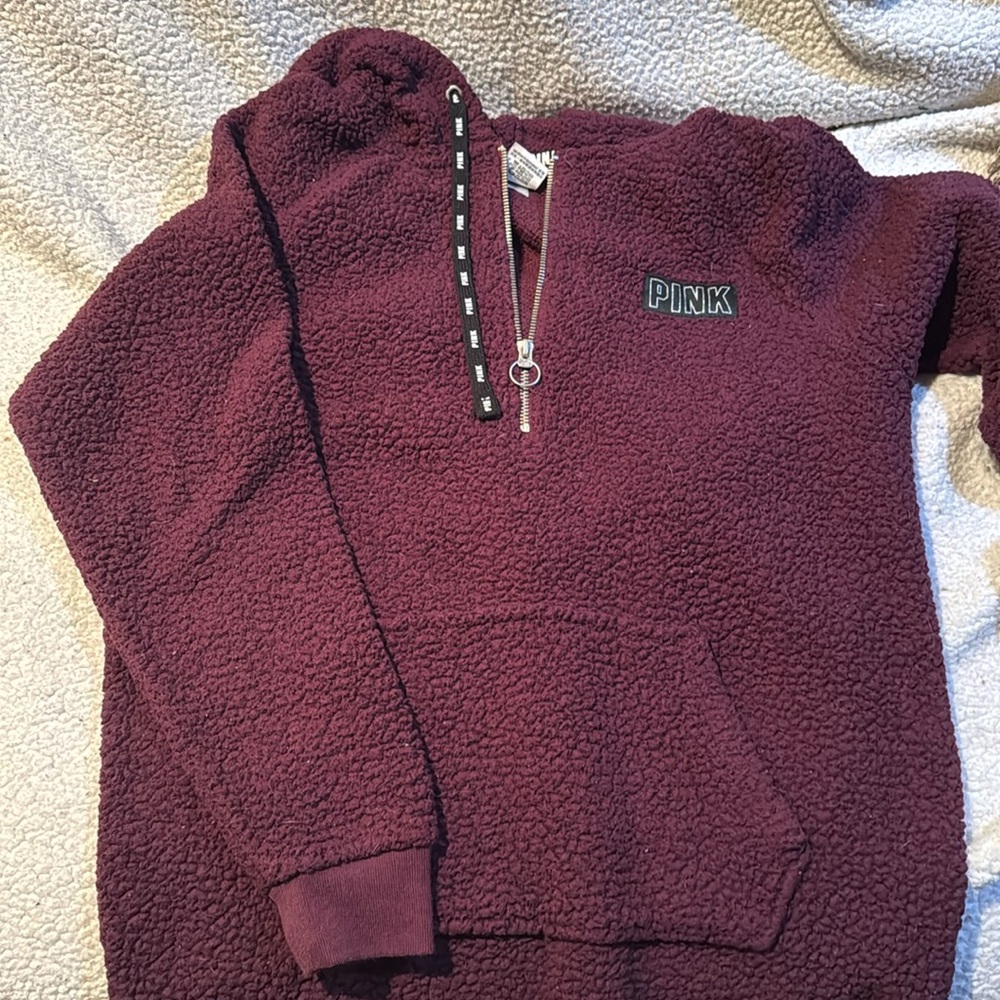 Pink oversized quarter zip sherpa hoodie